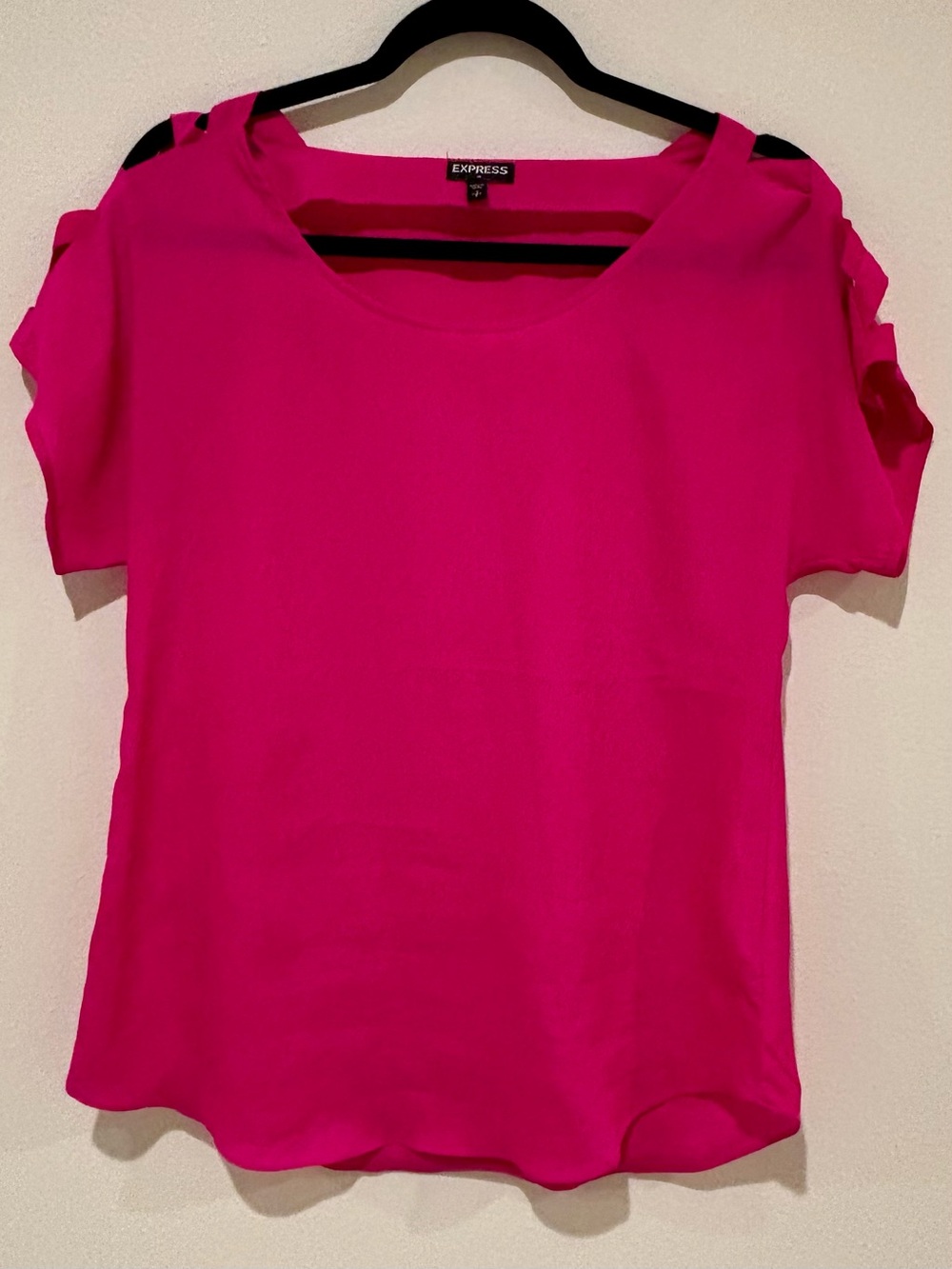 Express Fuchsia Short Sleeve Cutout Shoulder Blouse